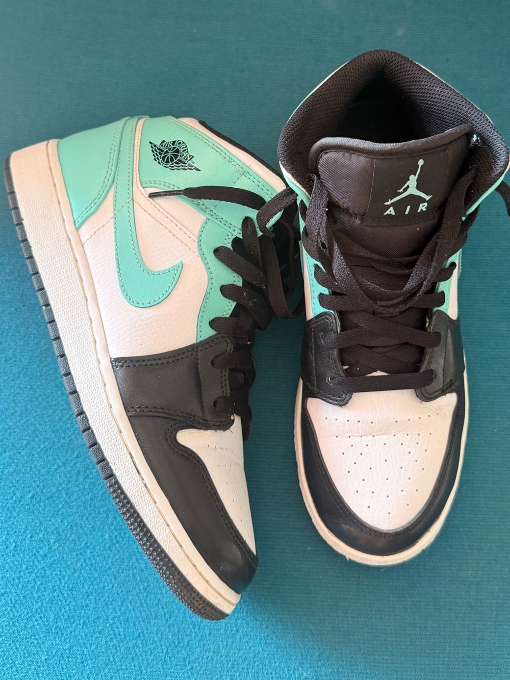 Teal and black air jordans